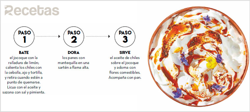 Dip de jocoque con flores comestibles y aceite de chile